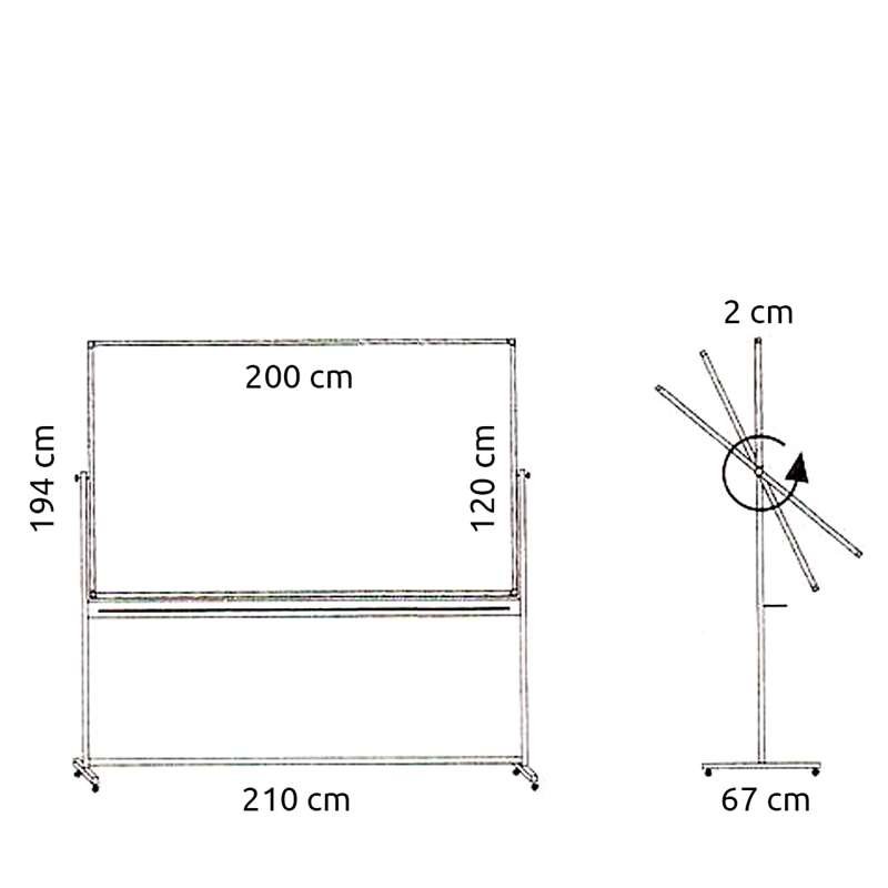 Svingtavle, whiteboardtavle til intensivt brug på mobilt stativ - 8 størrelser - 120x200 cm