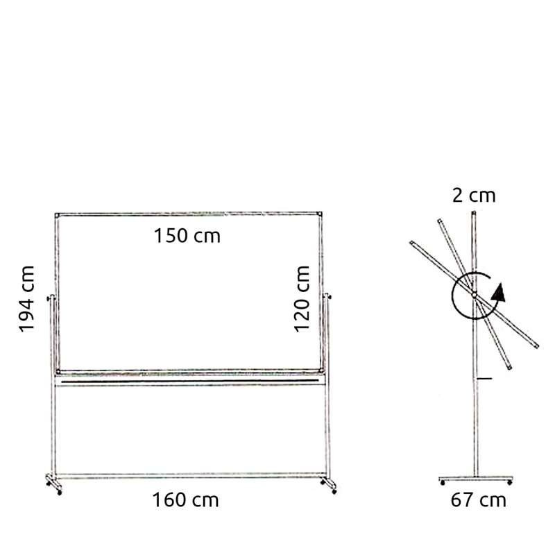Svingtavle, whiteboardtavle til intensivt brug på mobilt stativ - 8 størrelser - 120x150 cm