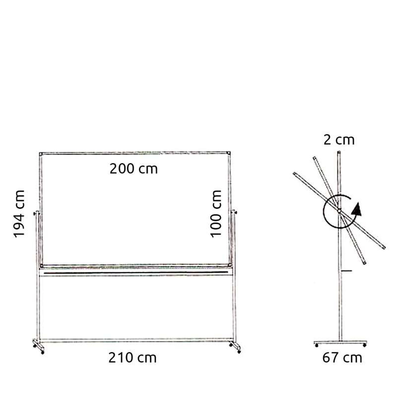Svingtavle, whiteboardtavle til intensivt brug på mobilt stativ - 8 størrelser - 100x200 cm