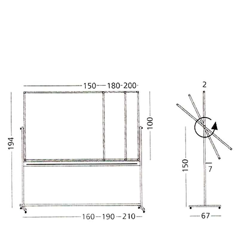 Svingtavle, whiteboardtavle til intensivt brug på mobilt stativ - 8 størrelser - 100x150 cm