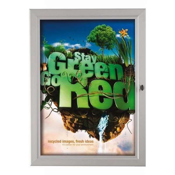 Udhængsskab med lås og hvid PS-bagplade, sølv - A2