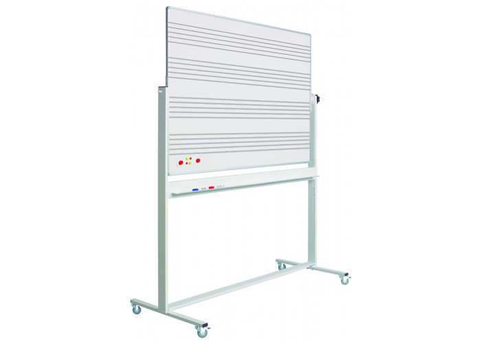 Whiteboard svingtavle med nodelinjer p en side, p mobilt stativ - 120x200 cm