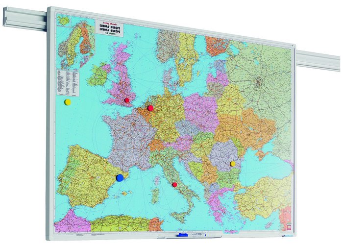 Tavle til v&aelig;gskinnesystem - Europa- el. verdenskort - Europakort 95x127 cm