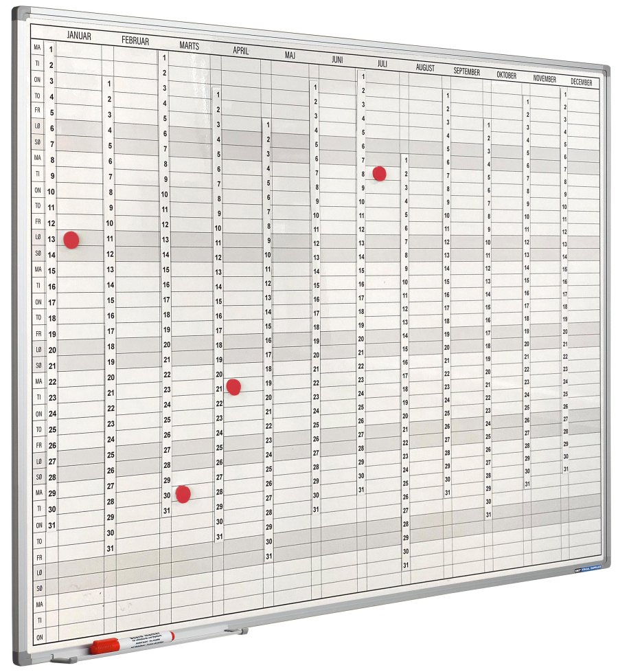 Planlgningstavle - rskalender - 90x120 cm inkl. datostrimler