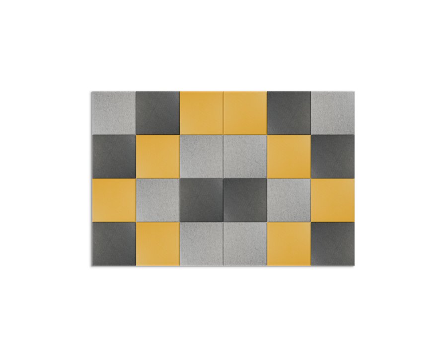Sæt med 24 lydabsorberende paneler - 30x30 cm - PET filt - gul, lysegrå og mørkegrå