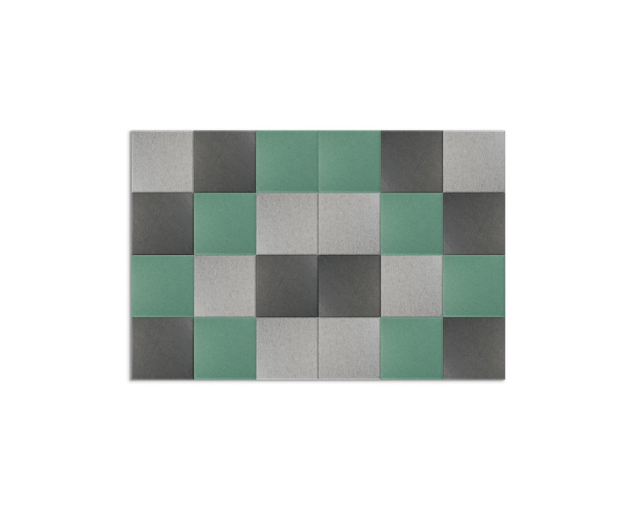 Sæt med 24 lydabsorberende paneler - 30x30 cm - PET filt - grøn, lysegrå og mørkegrå