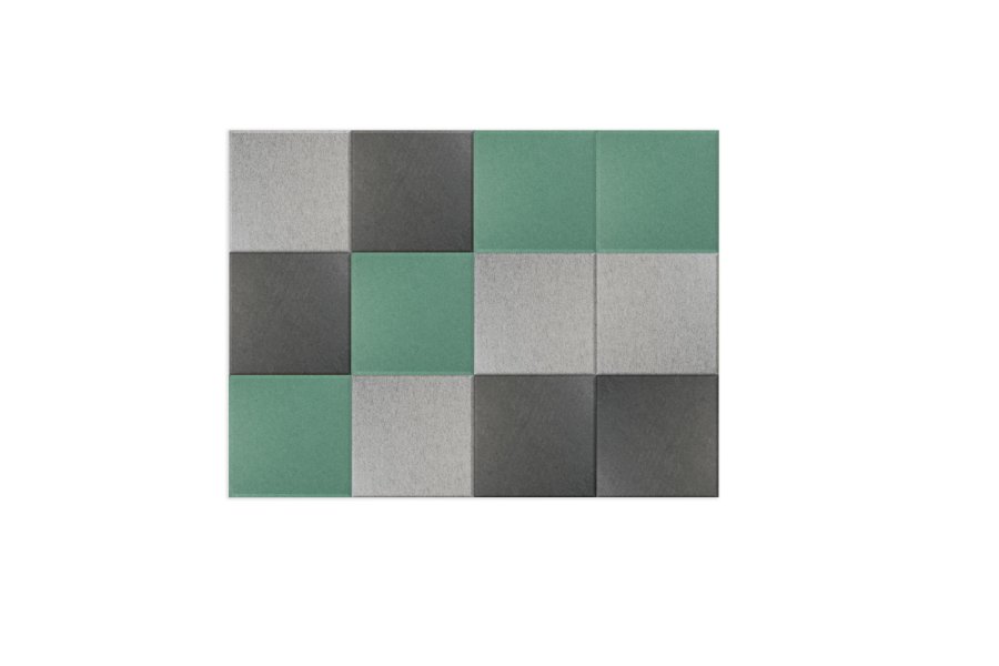 Sæt med 12 lydabsorberende paneler - 30x30 cm - PET filt - grøn, lysegrå og mørkegrå