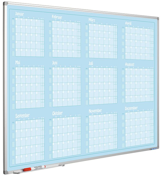 Whiteboardtavle med rskalender 90x120 cm - Jan-Dec