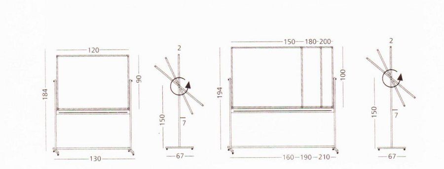 Svingtavle, kridttavle på mobilt stativ - 8 størrelser - 120x200