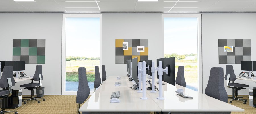 Sæt med 24 lydabsorberende paneler - 30x30 cm - PET filt - lysegrå og mørkegrå