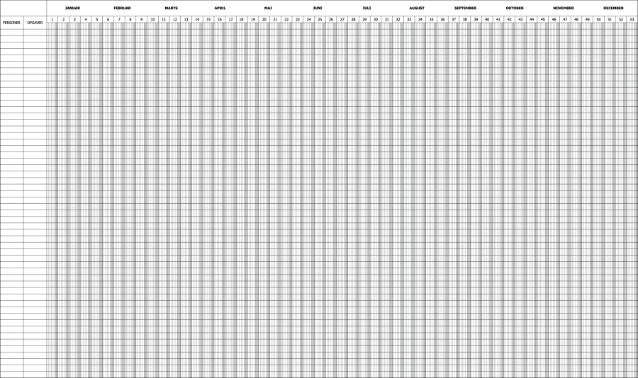Evighedskalender - Planlgningstavle, 7 dage, 120x200 cm, inkl. magnetbnd