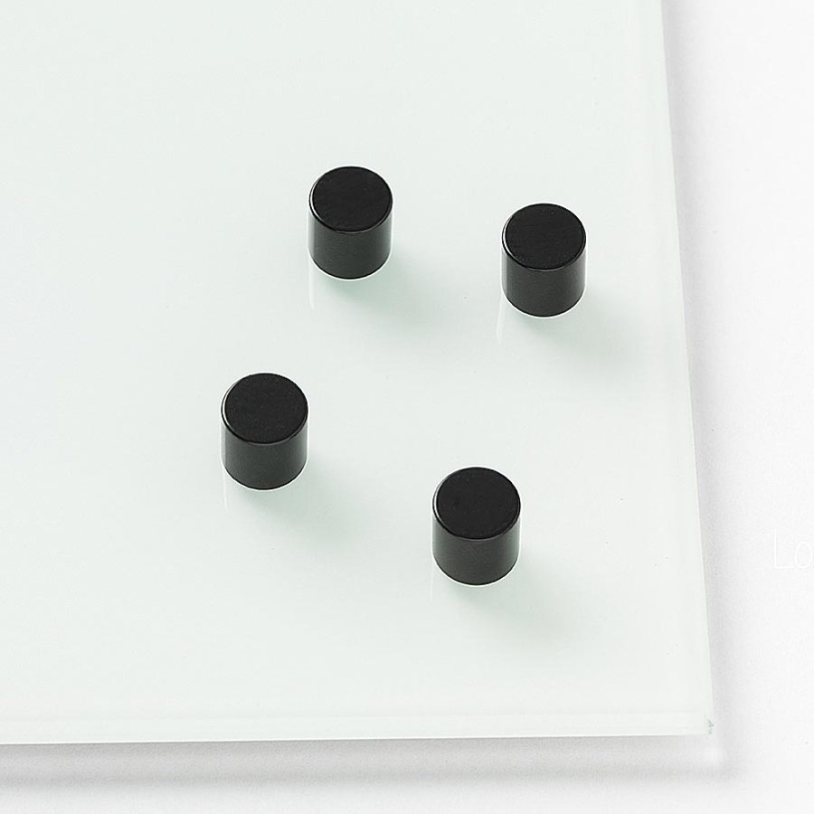 Magneter til tavle, st&aring;lmagneter til glastavle/whiteboard, 1 x 1 cm, 4 stk., Sort