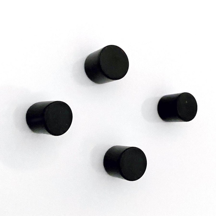 Magneter til tavle, st&aring;lmagneter til glastavle/whiteboard, 1 x 1 cm, 4 stk., Sort