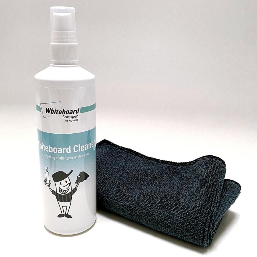 Lille Whiteboard Cleaner S&aelig;t med Microfiberklud og Rensespray