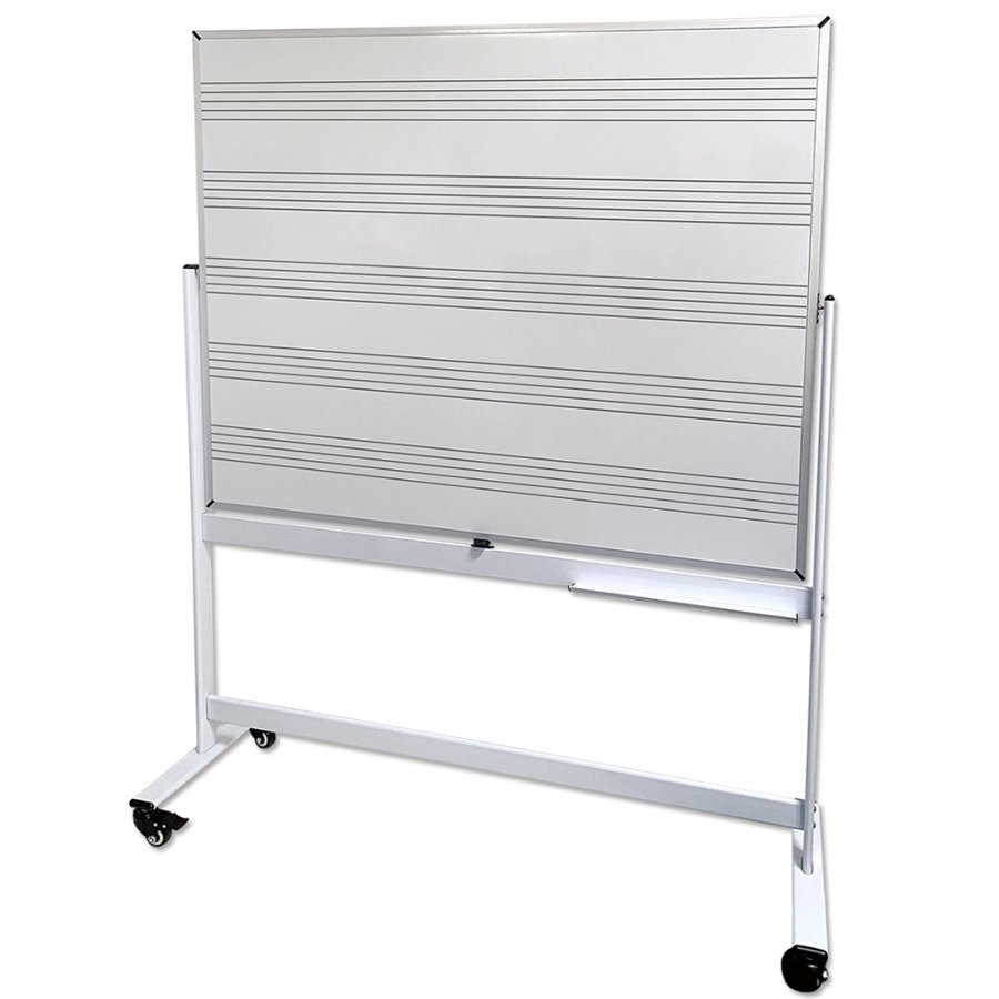 Whiteboard svingtavle med nodelinjer p&aring; begge sider, p&aring; mobilt stativ - 120x150 cm