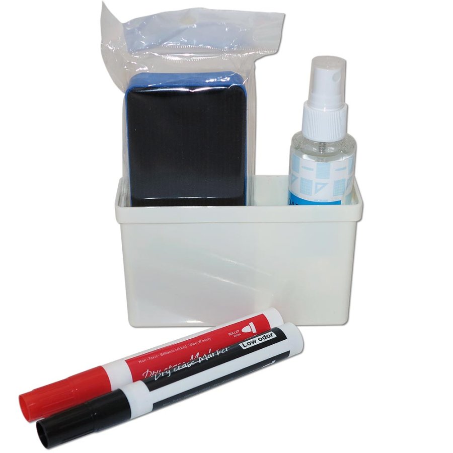 White Board Starter Kit, (indeholder Holder, r&oslash;d/sort white board marker, cleaner svamp og spray)