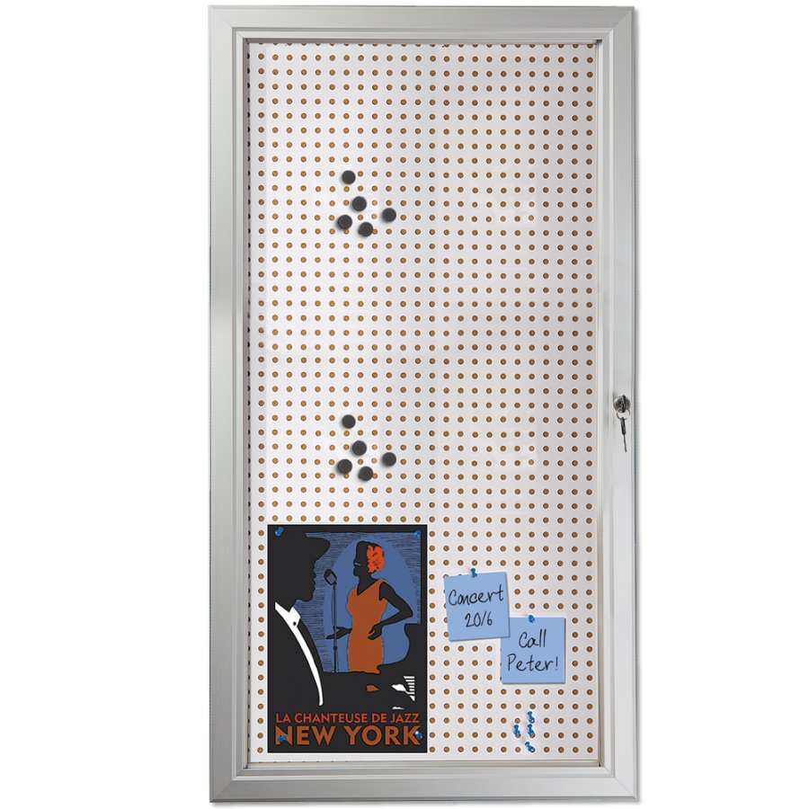 Kombi udh&aelig;ngsskab/infoboks med l&aring;s og st&aring;l/kork-bagplade, s&oslash;lv - 6xA4