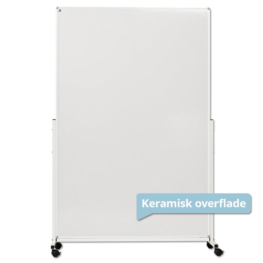 Whiteboard p&aring; hjul, Visual Mobile Whiteboard, magnetisk, dobbeltsidet keramisk overflade, 180x120 cm
