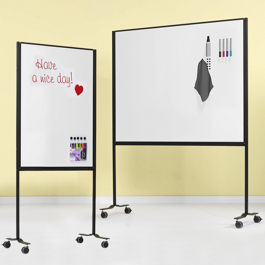 Whiteboard p� hjul, Visual Work Board, magnetisk, dobbeltsidet keramisk overflade, 120x75 cm