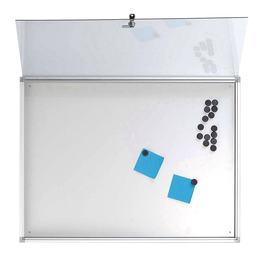 Infoboks med magnetisk whiteboard, l&aring;s foran, 4 x A4, indend&oslash;rs, 51,5 x 68,5 cm